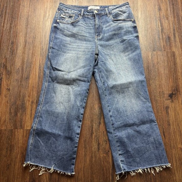 Judy Blue Wide Leg Crop Jeans Medium Wash Raw Hem JB88612 Women’s Size 13/31 - Picture 1 of 12